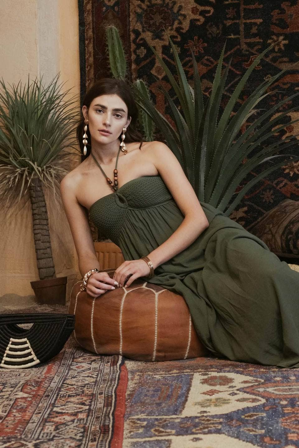 Enchanted Olive Halter Neck Maxi Dress