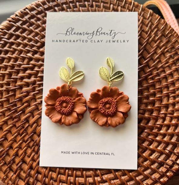 Marigold Flower Clay Earrings
